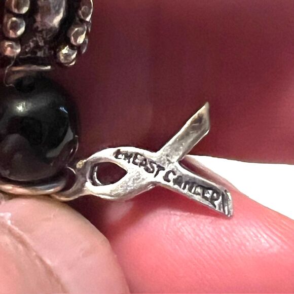 Black & White Silver Tone Beads Toggle Clasp Breast Cancer Bracelet - Picture 6 of 7